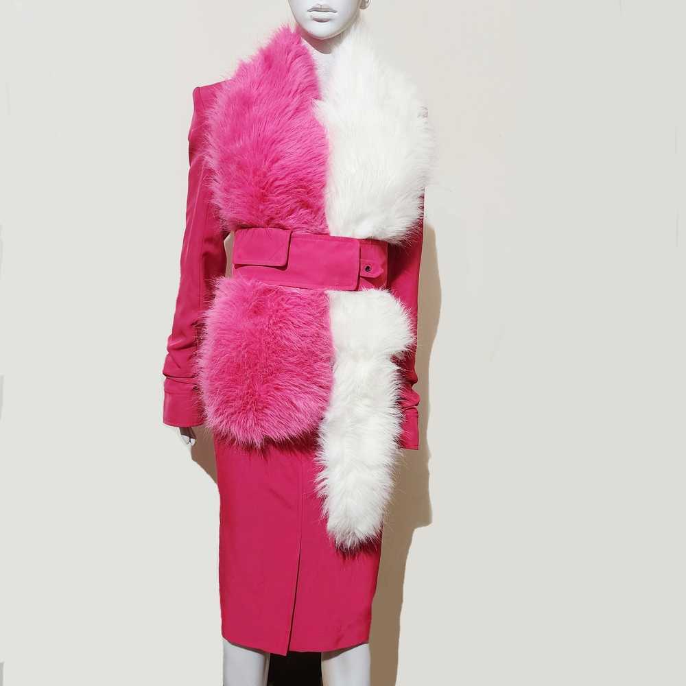 Prada Pink and Cream Faux Fur Scarf